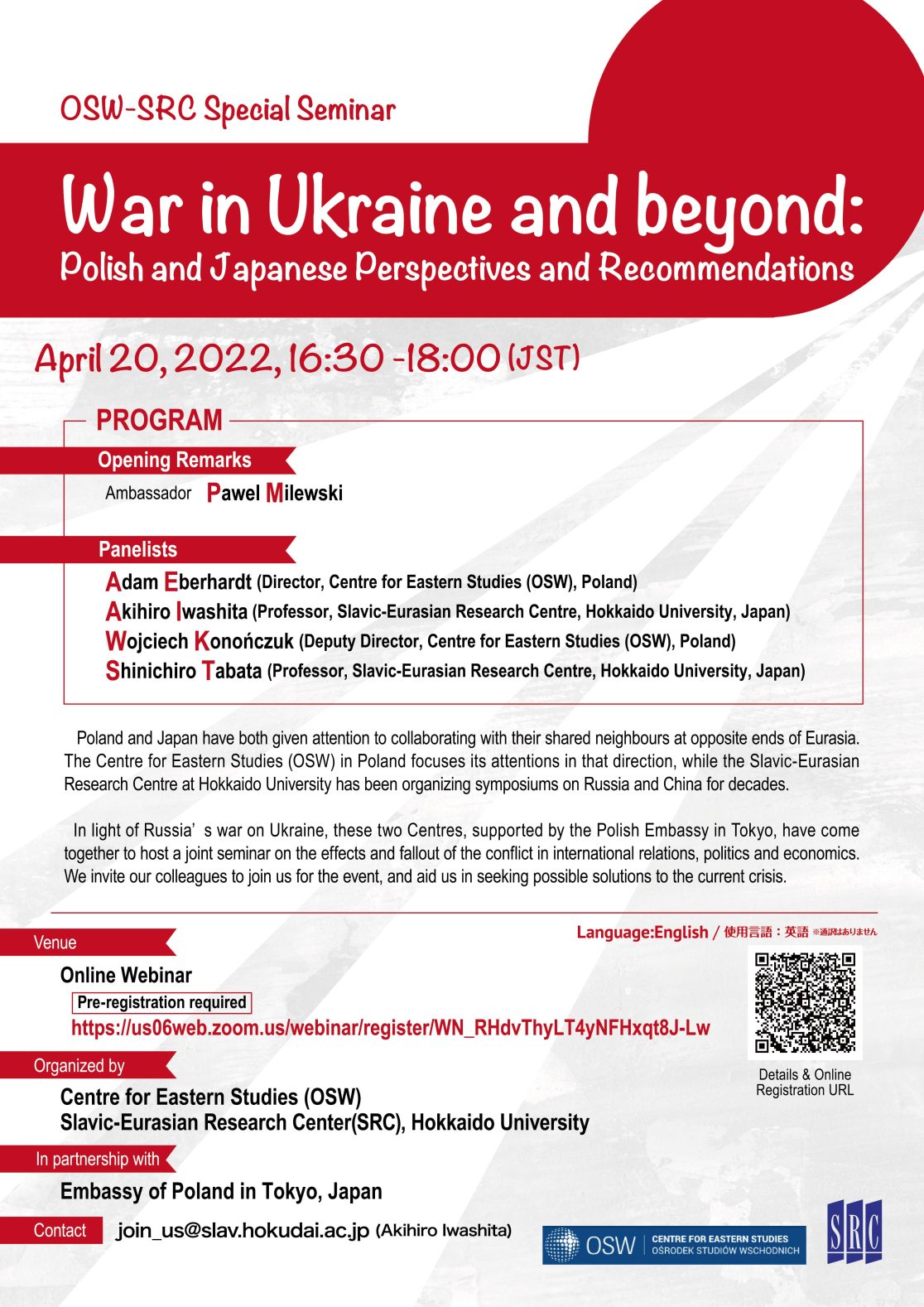 OSW-SRC Special Seminar “War in Ukraine and beyond: Polish and Japanese Perspectives and Recommendations”